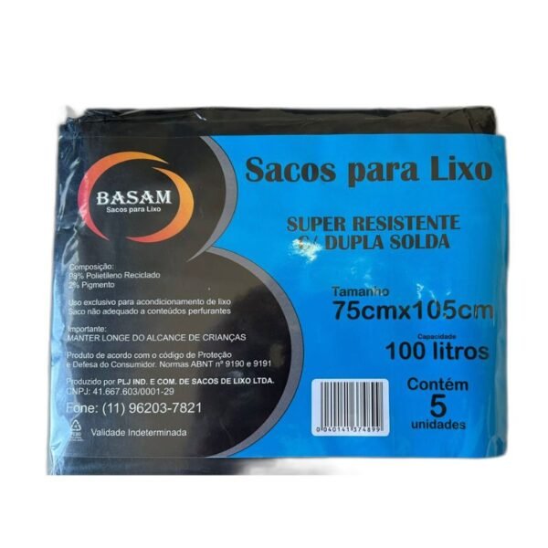 Saco para lixo 100 Litros - Pacote com 5 unidades